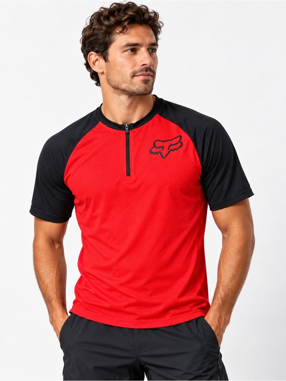 Fox Head Cycling Shirt Mens Medium 1/4 Zip Short Sleeve Red